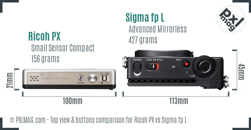 Ricoh PX vs Sigma fp L top view buttons comparison
