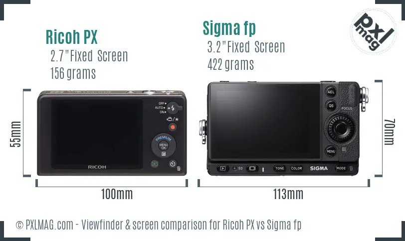 Ricoh PX vs Sigma fp Screen and Viewfinder comparison