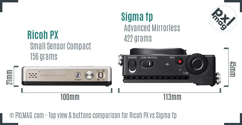 Ricoh PX vs Sigma fp top view buttons comparison