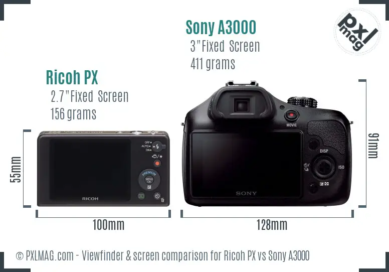 Ricoh PX vs Sony A3000 Screen and Viewfinder comparison