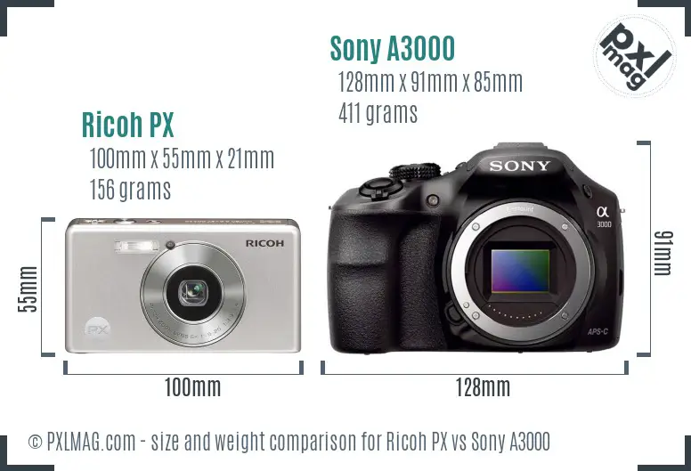 Ricoh PX vs Sony A3000 size comparison