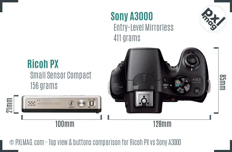 Ricoh PX vs Sony A3000 top view buttons comparison