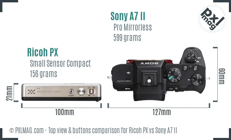 Ricoh PX vs Sony A7 II top view buttons comparison