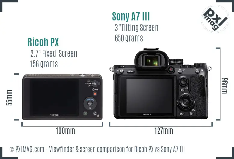 Ricoh PX vs Sony A7 III Screen and Viewfinder comparison