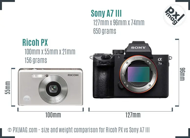 Ricoh PX vs Sony A7 III size comparison