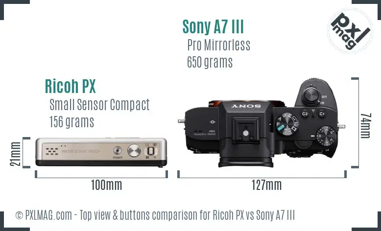 Ricoh PX vs Sony A7 III top view buttons comparison
