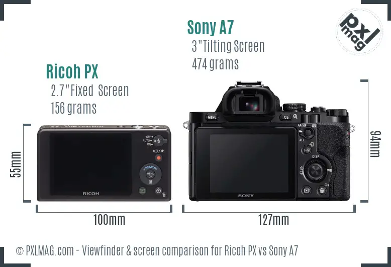 Ricoh PX vs Sony A7 Screen and Viewfinder comparison