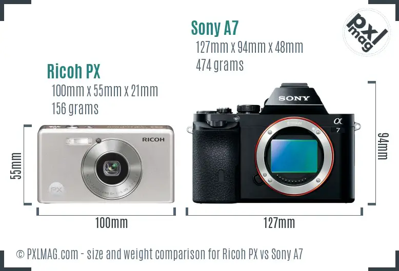 Ricoh PX vs Sony A7 size comparison