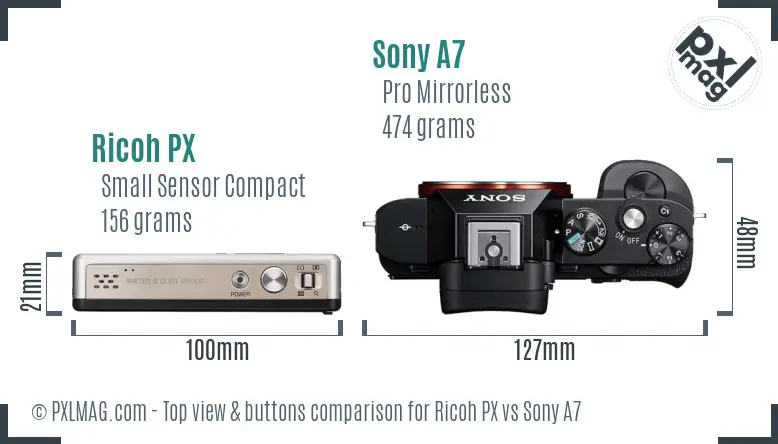 Ricoh PX vs Sony A7 top view buttons comparison