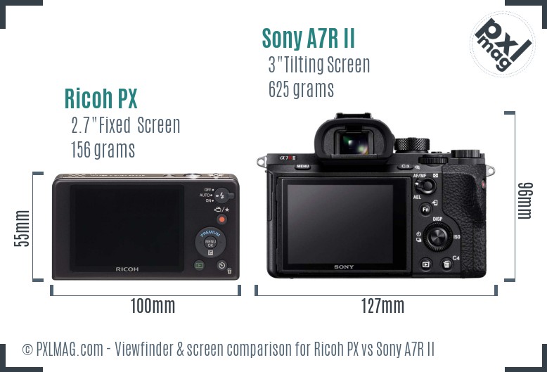 Ricoh PX vs Sony A7R II Screen and Viewfinder comparison