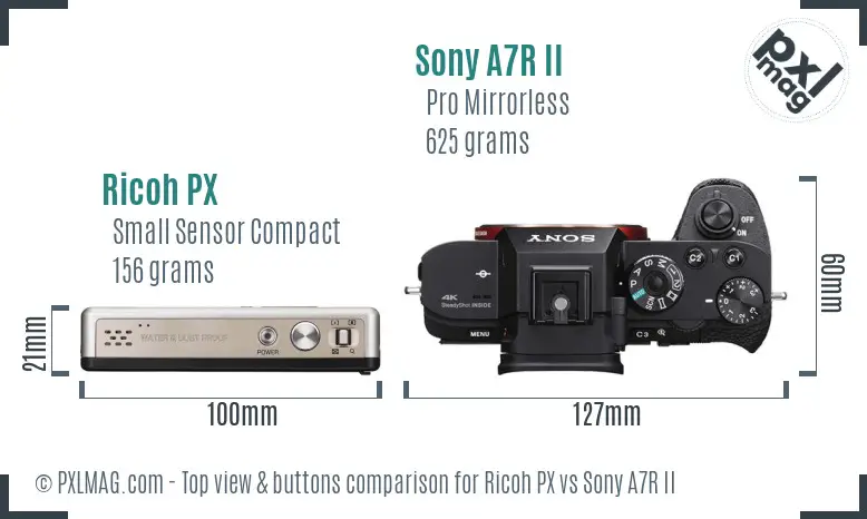 Ricoh PX vs Sony A7R II top view buttons comparison