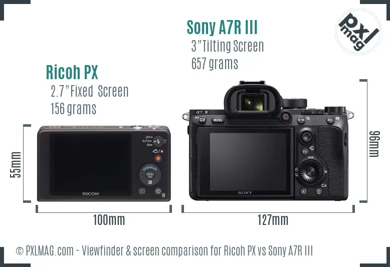 Ricoh PX vs Sony A7R III Screen and Viewfinder comparison