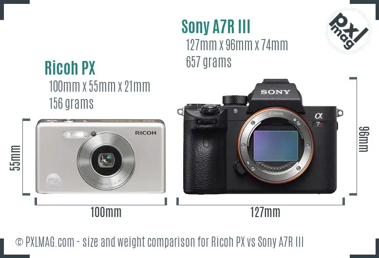 Ricoh PX vs Sony A7R III size comparison