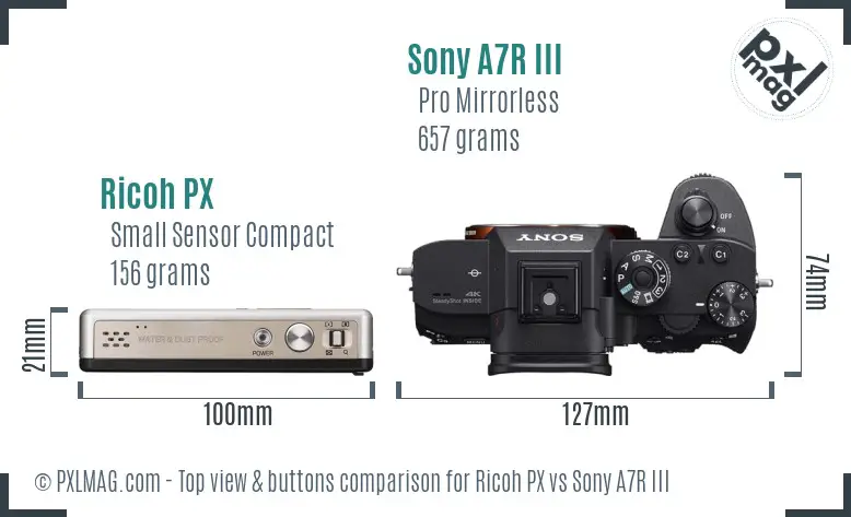 Ricoh PX vs Sony A7R III top view buttons comparison