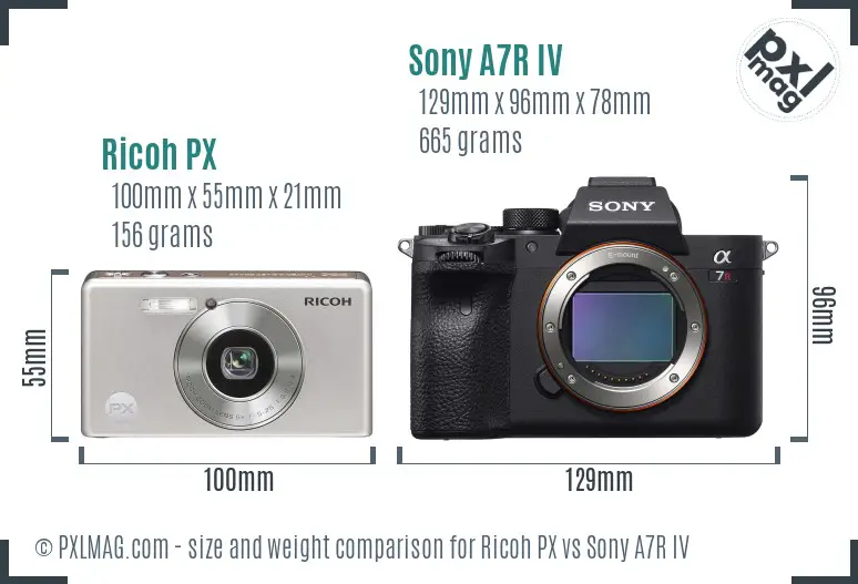 Ricoh PX vs Sony A7R IV size comparison