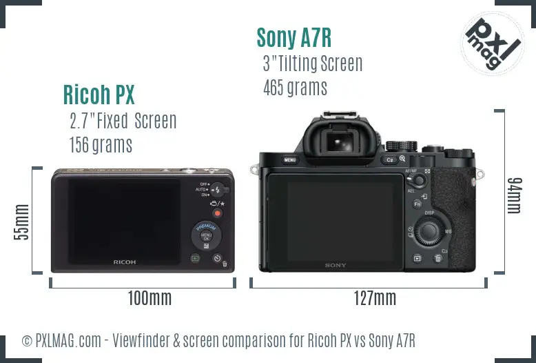Ricoh PX vs Sony A7R Screen and Viewfinder comparison