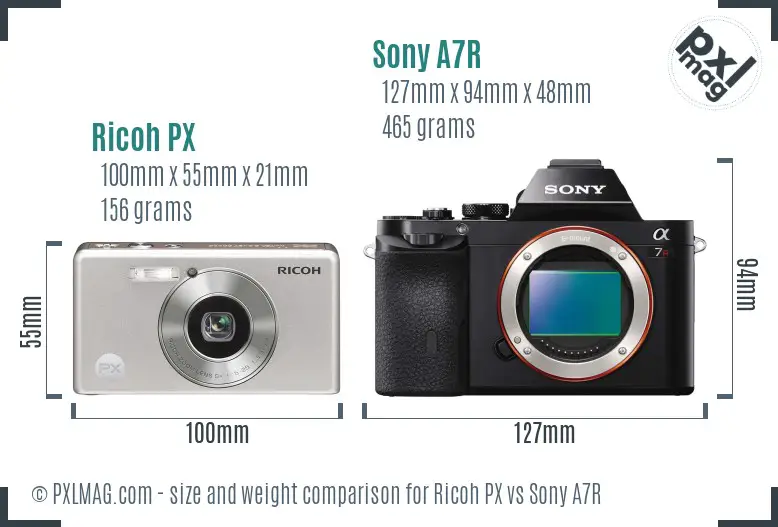 Ricoh PX vs Sony A7R size comparison