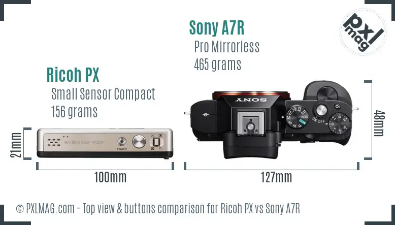 Ricoh PX vs Sony A7R top view buttons comparison