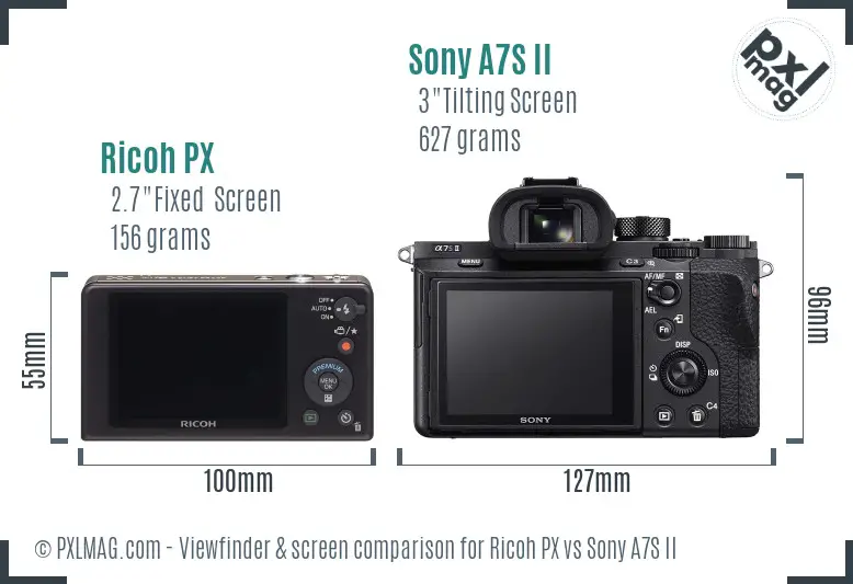 Ricoh PX vs Sony A7S II Screen and Viewfinder comparison