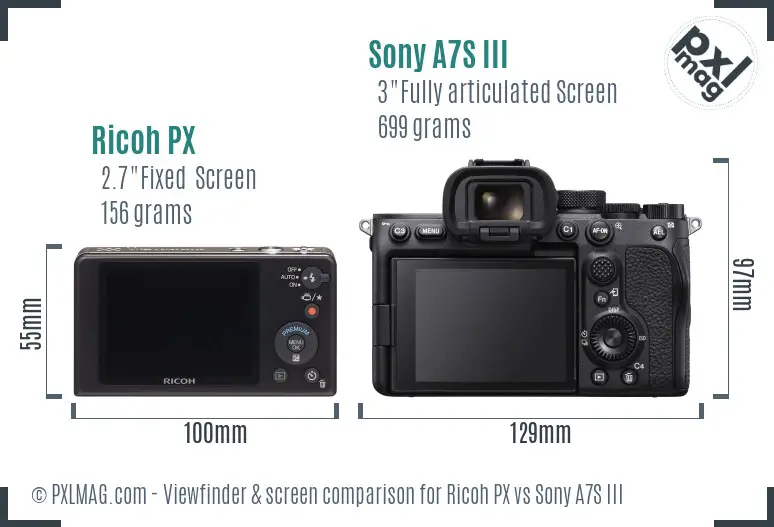 Ricoh PX vs Sony A7S III Screen and Viewfinder comparison