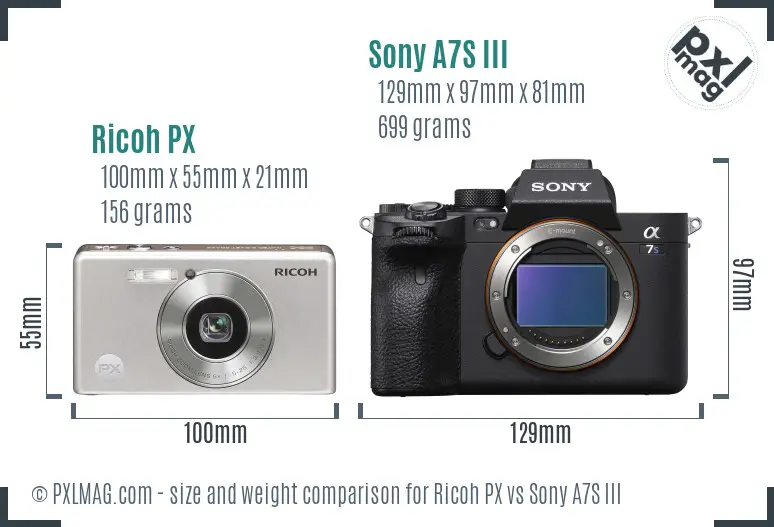 Ricoh PX vs Sony A7S III size comparison