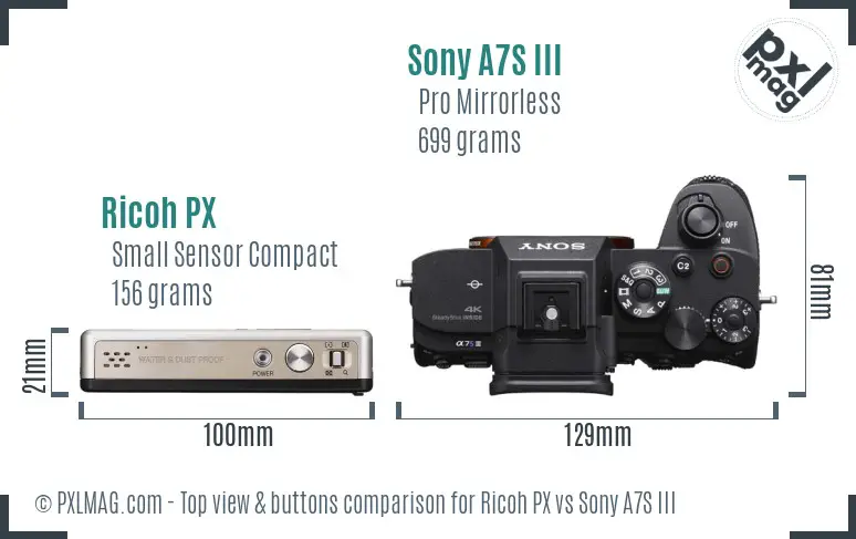 Ricoh PX vs Sony A7S III top view buttons comparison