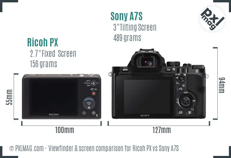 Ricoh PX vs Sony A7S Screen and Viewfinder comparison