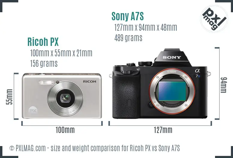 Ricoh PX vs Sony A7S size comparison