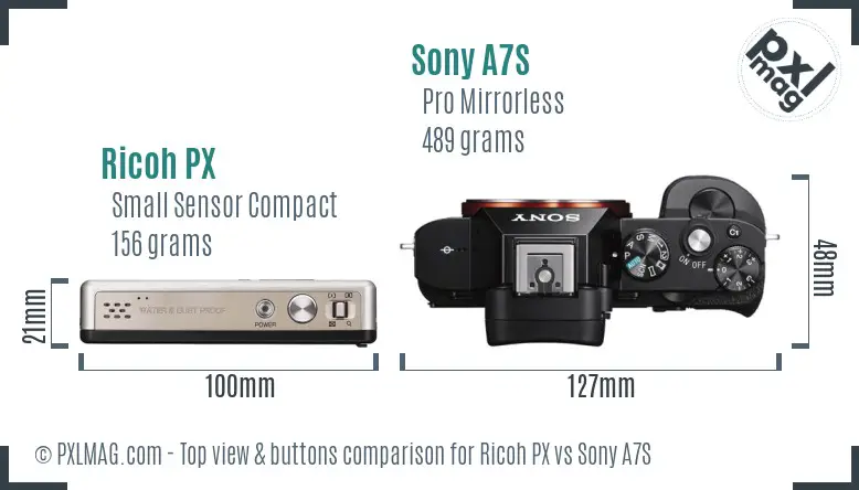 Ricoh PX vs Sony A7S top view buttons comparison