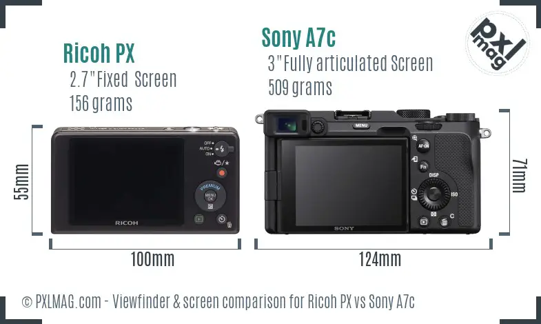 Ricoh PX vs Sony A7c Screen and Viewfinder comparison