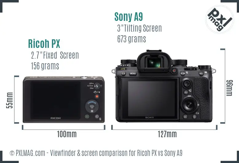 Ricoh PX vs Sony A9 Screen and Viewfinder comparison