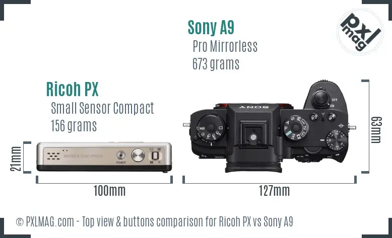 Ricoh PX vs Sony A9 top view buttons comparison