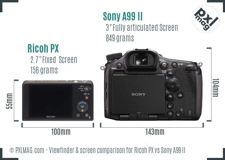 Ricoh PX vs Sony A99 II Screen and Viewfinder comparison