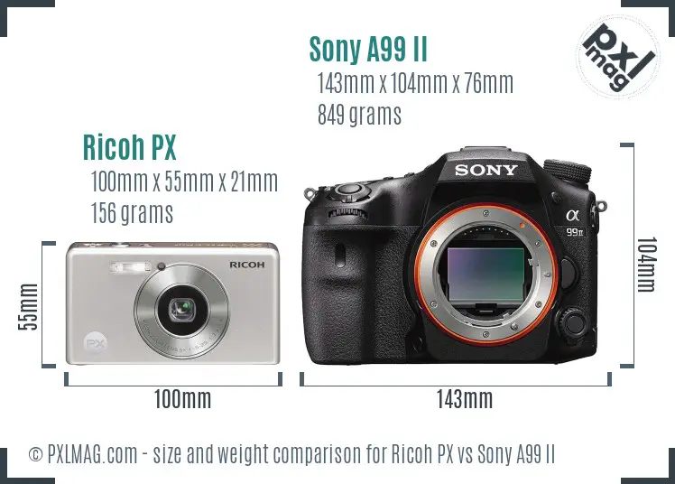 Ricoh PX vs Sony A99 II size comparison