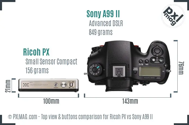 Ricoh PX vs Sony A99 II top view buttons comparison