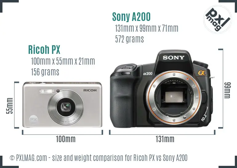 Ricoh PX vs Sony A200 size comparison