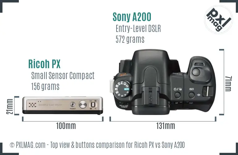 Ricoh PX vs Sony A200 top view buttons comparison