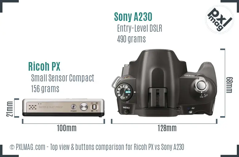 Ricoh PX vs Sony A230 top view buttons comparison