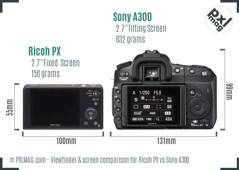 Ricoh PX vs Sony A300 Screen and Viewfinder comparison