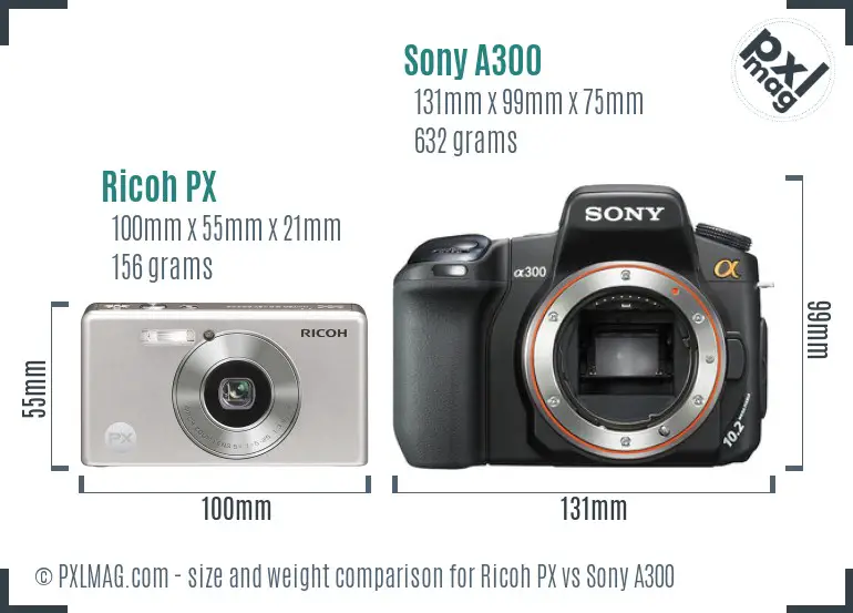 Ricoh PX vs Sony A300 size comparison