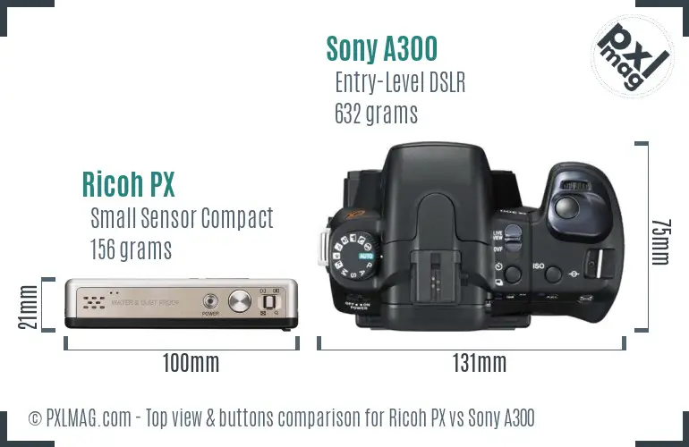 Ricoh PX vs Sony A300 top view buttons comparison