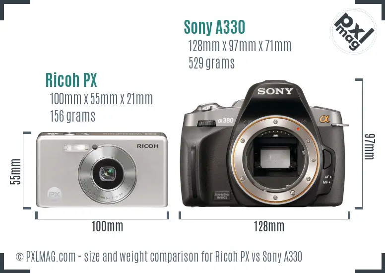 Ricoh PX vs Sony A330 size comparison