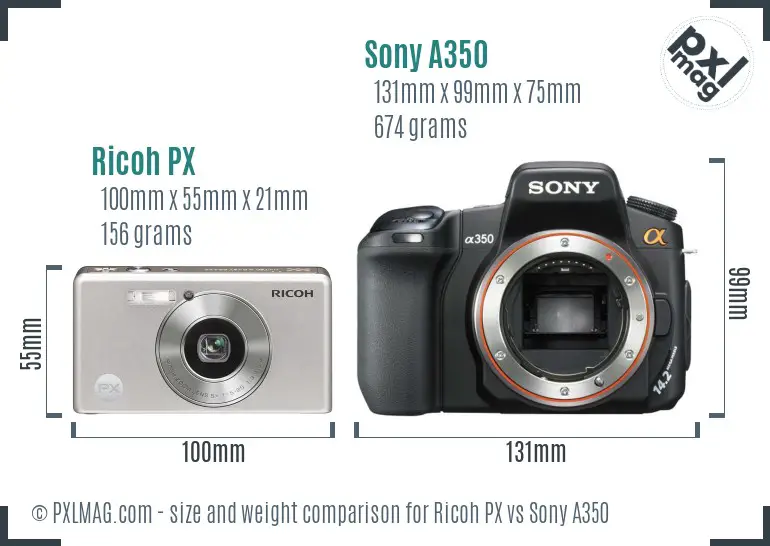 Ricoh PX vs Sony A350 size comparison