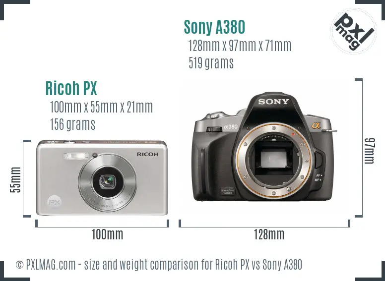 Ricoh PX vs Sony A380 size comparison