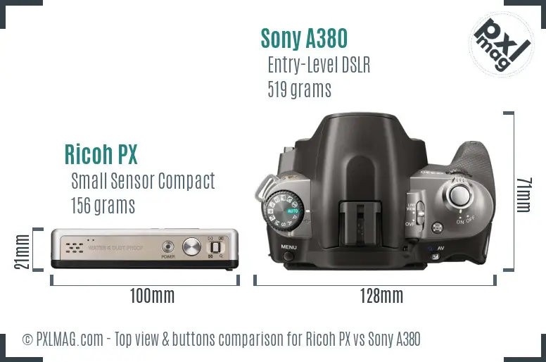 Ricoh PX vs Sony A380 top view buttons comparison