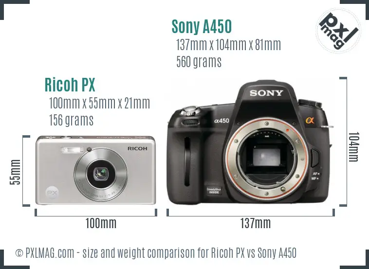 Ricoh PX vs Sony A450 size comparison