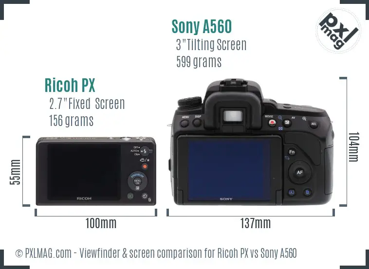 Ricoh PX vs Sony A560 Screen and Viewfinder comparison