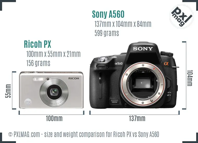Ricoh PX vs Sony A560 size comparison