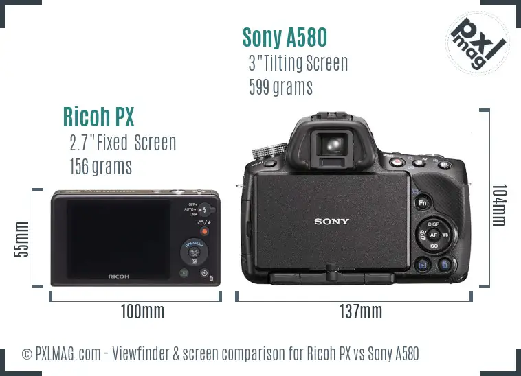 Ricoh PX vs Sony A580 Screen and Viewfinder comparison
