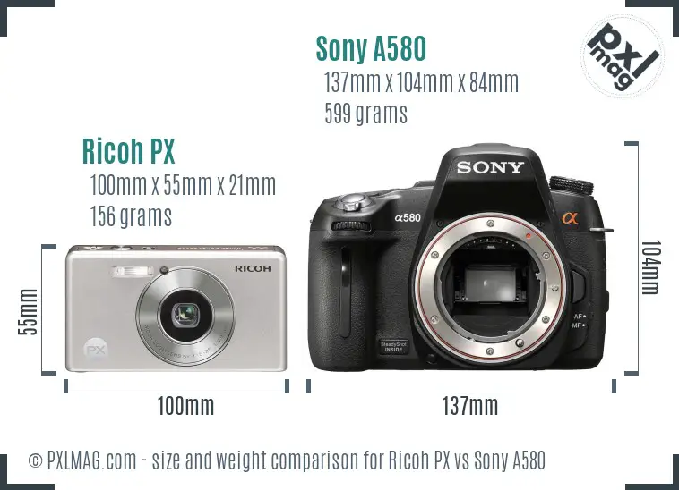 Ricoh PX vs Sony A580 size comparison